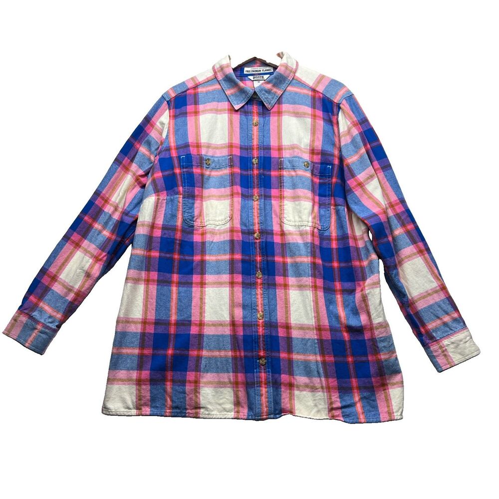 Duluth Shirt Womens 1X Plaid Flannel Shirt Button Up Long Sleeve Pink Gorpcore
